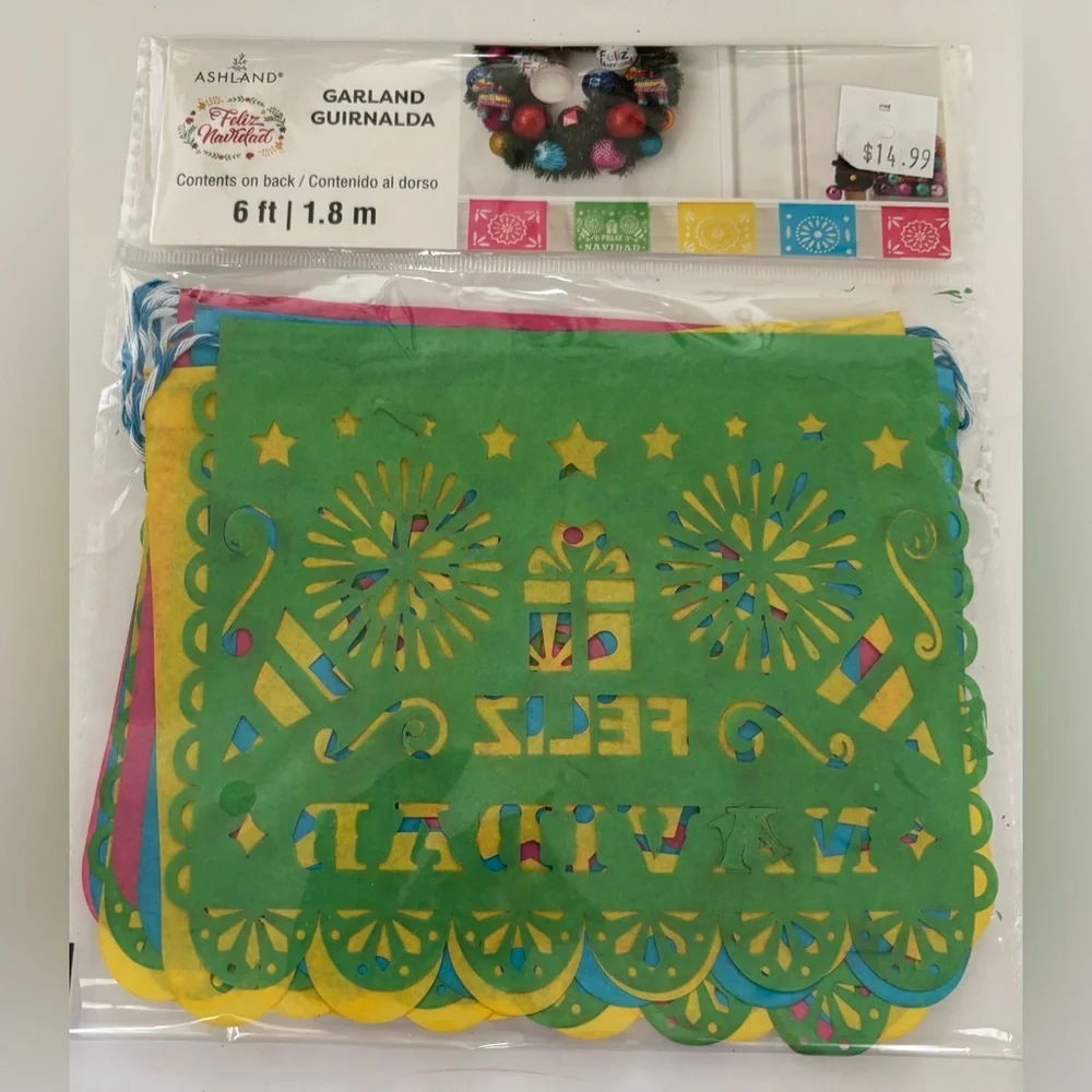 Spanish language Christmas garland NWT NEW 2 sets 6 ft Xmas decor Ashland